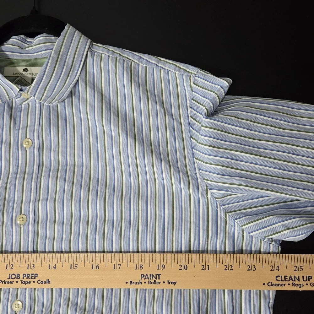 Banana Republic Button Down Mens L Blue Green Excellent Striped Organic Cotton